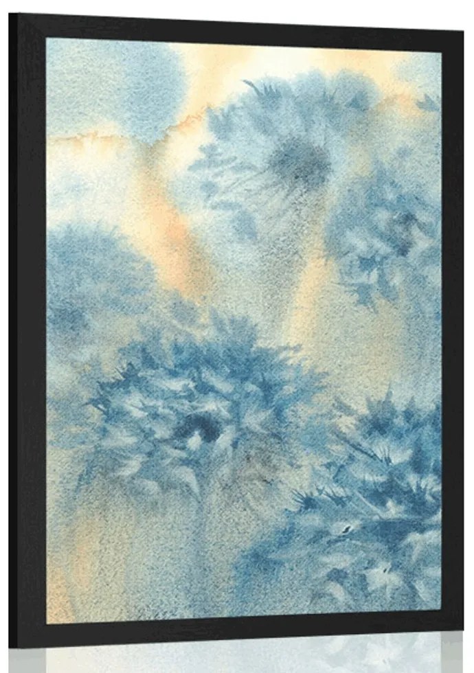 Plagát modrá púpava v akvarelovom prevedení - 60x90 black