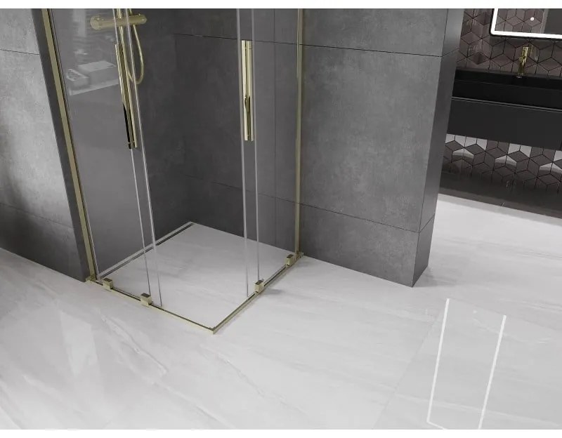 Mexen Velar L Duo, sprchový kút s posuvnými dverami 80 x 80 cm, 8mm číre sklo, zlatá lesklá, 871-080-080-02-03-50