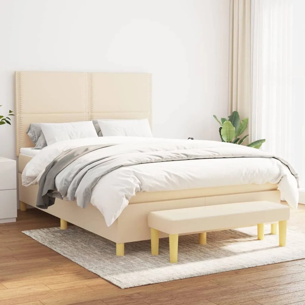 Posteľný rám boxspring s matracom krémový 140x200 cm látka