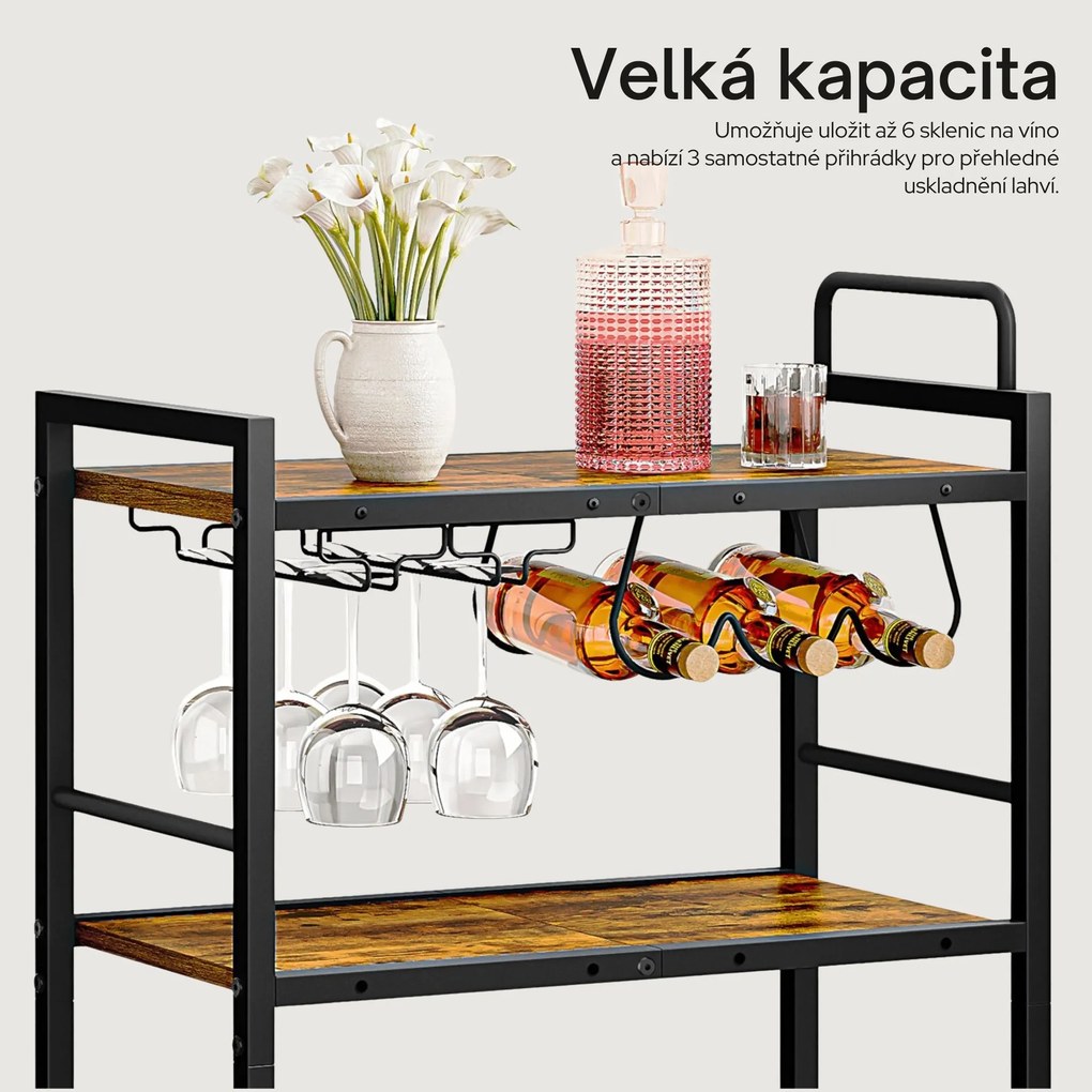 Servírovací vozík Houseland Lexo hnědý/černý