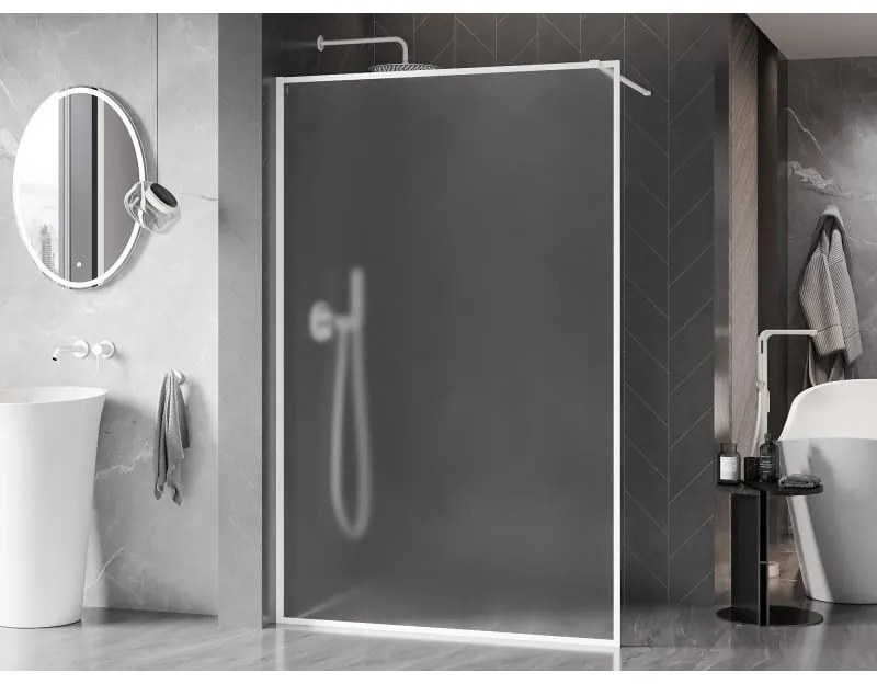 Mexen Kioto-F, sprchová zástena s rámom 120 x 202 cm, 8 mm sklo námraza, biely profil, 800-120-104-20-30