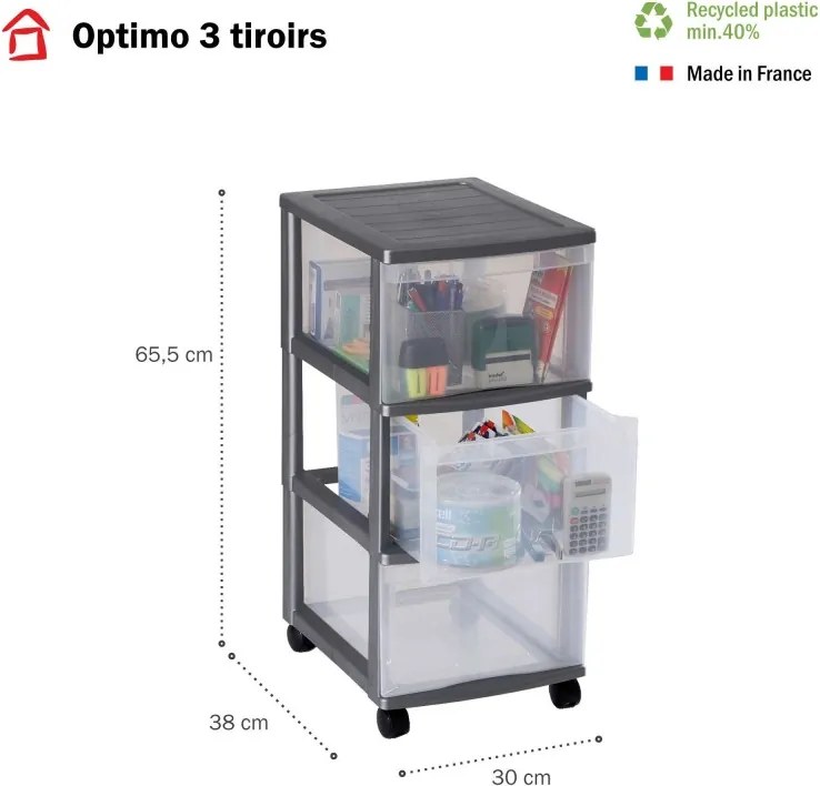 SUNDIS Úložný box s 3 zásuvkami, antracit, OFFICEMIX - MAXI