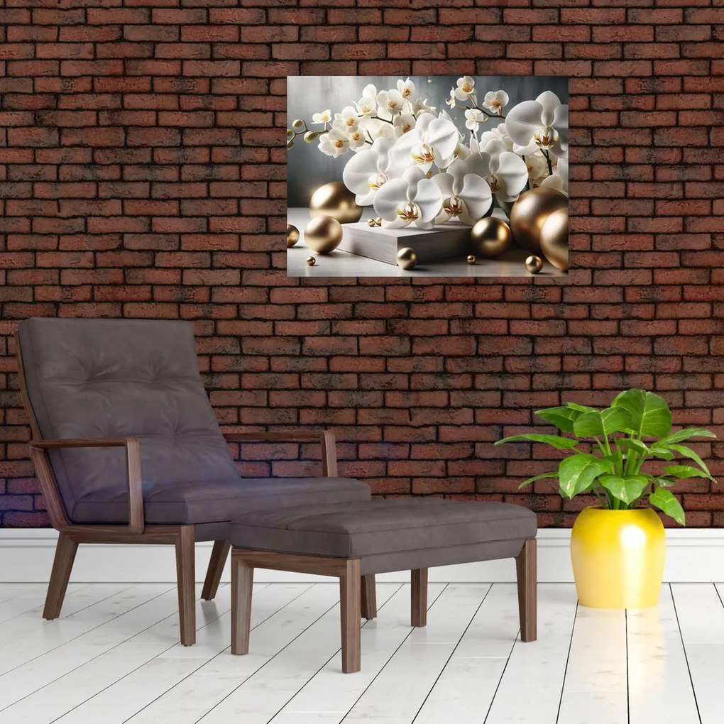 Obraz - Orchidea a zlaté gule (70x50 cm)