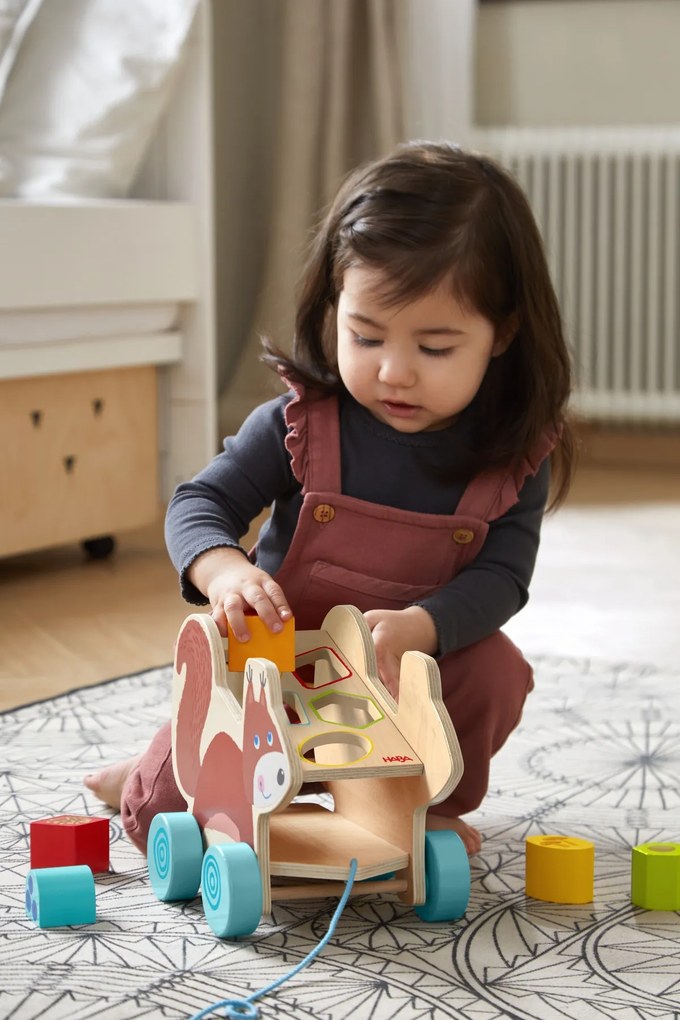 Ťahacia hračka s vkladacími tvarmi - veverička