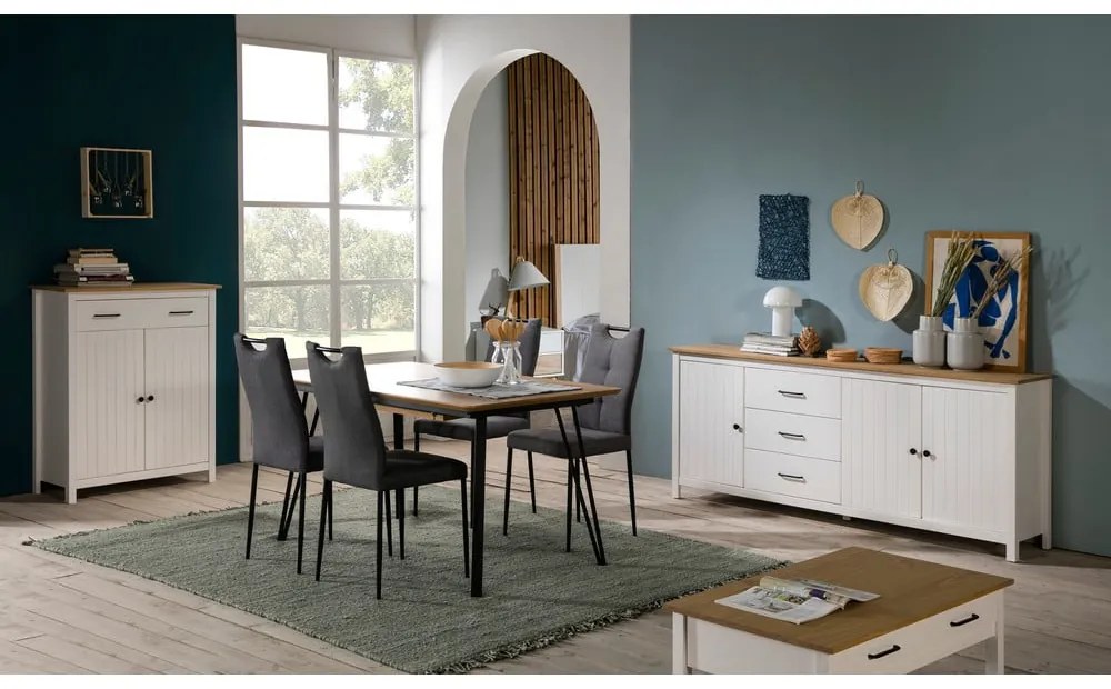 Biela nízka komoda z borovicového dreva 190x80 cm Miranda – Marckeric