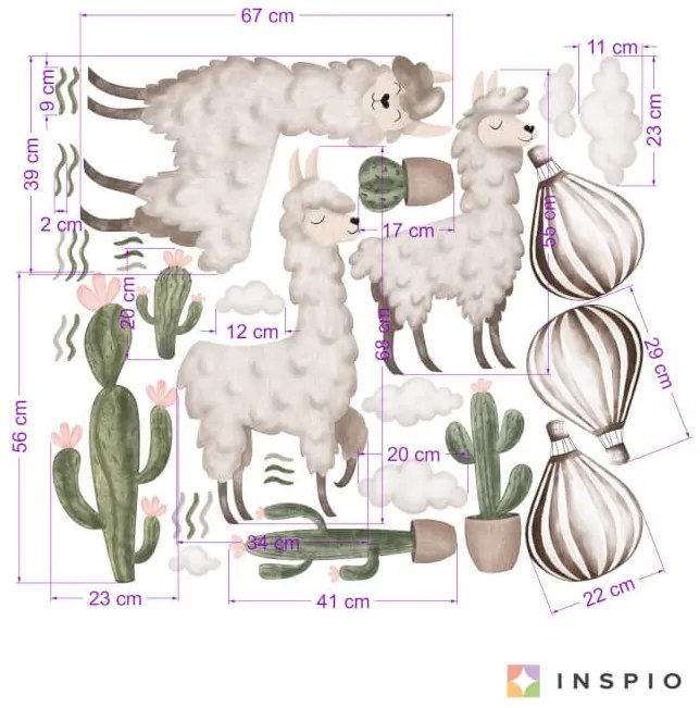 Nálepky na stenu - Lamy s balónmi
