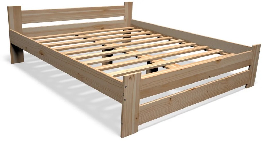 Posteľ z masívu STUDENT + rošt ZADARMO + penový matrac DE LUX 14 cm, 160x200cm, prírodný/nelak