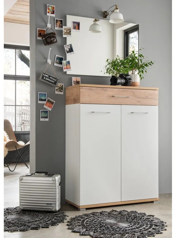 Biela prírodná skrinka na topánky v dekore dubu v dekore duba so zásuvkami Topix – Germania