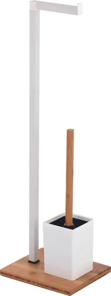 BISK Erga Plain, voľne stojaci držiak na WC papier s toaletnou kefou, biela matná-hnedá, ERG-07619