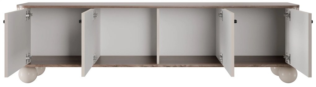 TV skrinka Vesper 4D 187 cm - kašmír / orech / čierne úchytky / guľové nohy