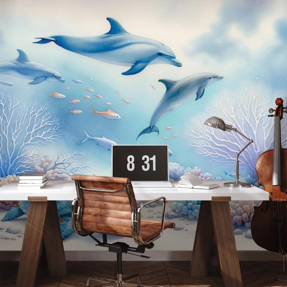 Samolepiaca tapeta podmorský svet s delfínmi