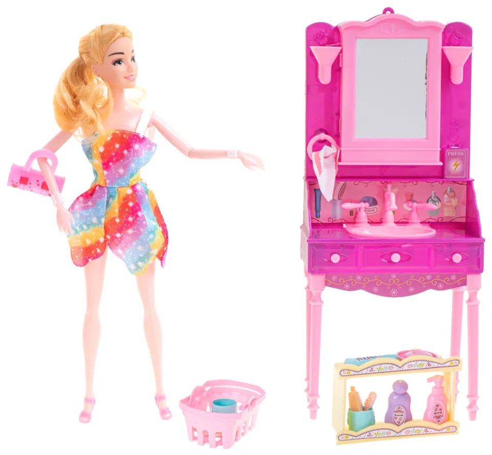 KIK Bábika Fashionista s toaletným stolíkom a oblečením na prezliekanie