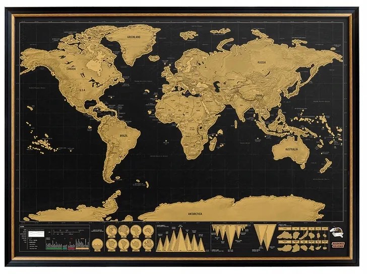 Verk 18183 Veľká Stieracie mapa sveta s vlajkami Deluxe 82 x 59 cm čierna