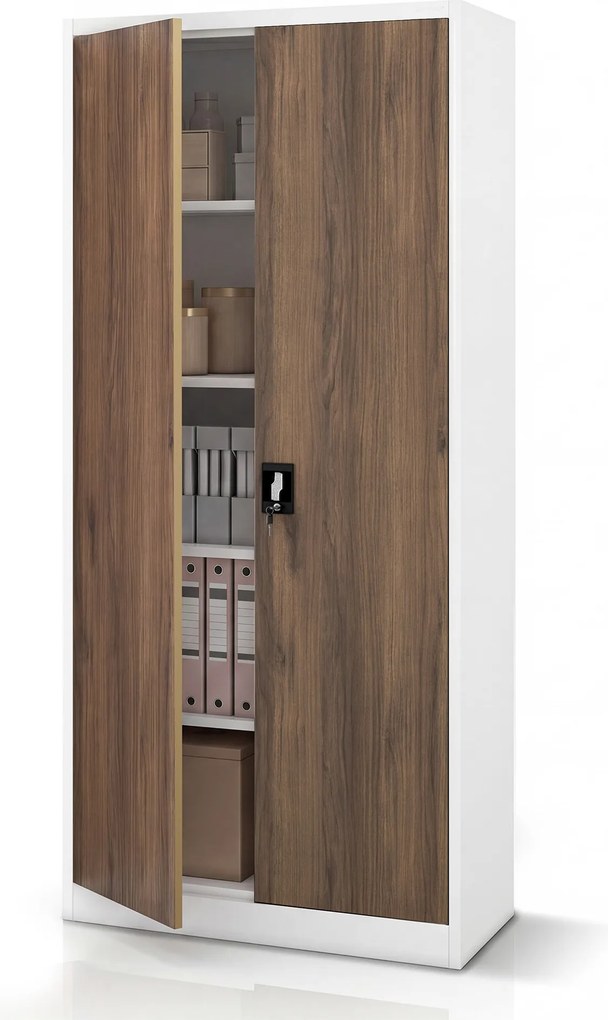 Kovová kancelárska skriňa na dokumenty biela / orech, 900x1950x400 mm: JAN H Eco Design