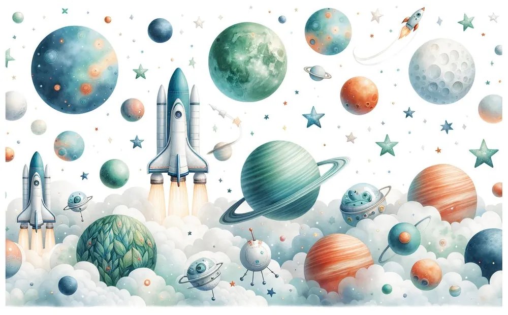 Tapeta detský vesmírny svet s raketami
