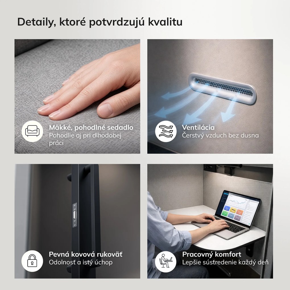 Akustická kancelárska kabína INBOX pre 4 osoby 2100 × 2200 × 1220 mm