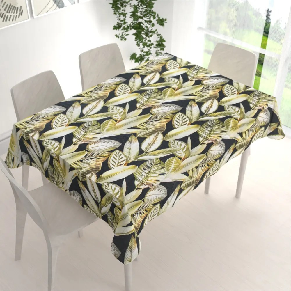 Biante Zamatový obdĺžnikový obrus Tamara TMR-010 Zlaté tropické listy na zelenom 60x100 cm