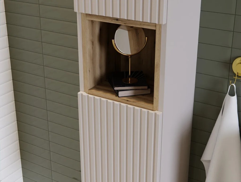 Kúpeľňová zostava Nova Cashmere s doskou, umývadlami a skrinkami 120 cm kašmírová/dub evoke