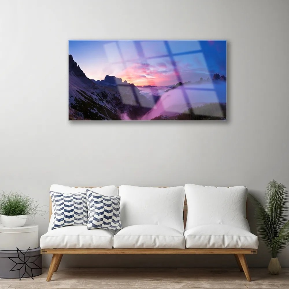 Skleneny obraz Hmla hory východ slnka 125x50 cm