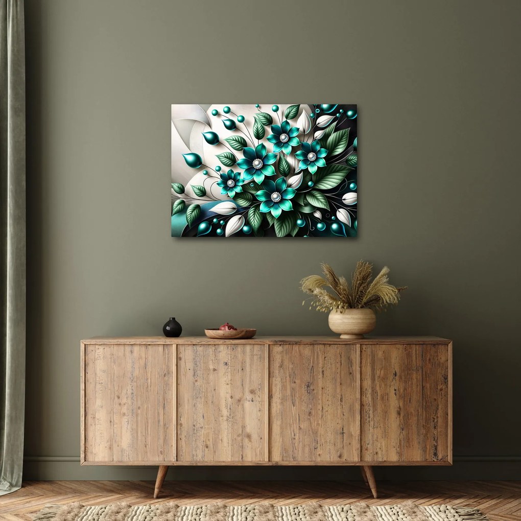 Obraz - 3D tyrkysové kvety (70x50 cm)