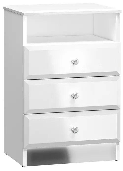 NOČNÝ STOLÍK CRISTINE 3S BIELY LESK + ZRKADLO
