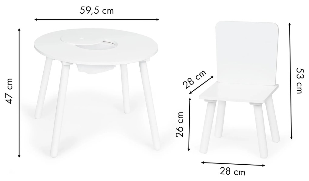 EcoToys Detský drevený stôl + 2x stoličky - biele