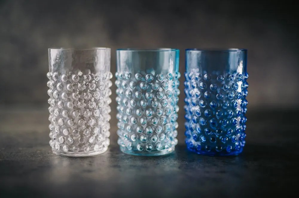 Sklenice, Jílek Glassworks, HOBNAIL, Světle modrá, 250 ml, 6 ks