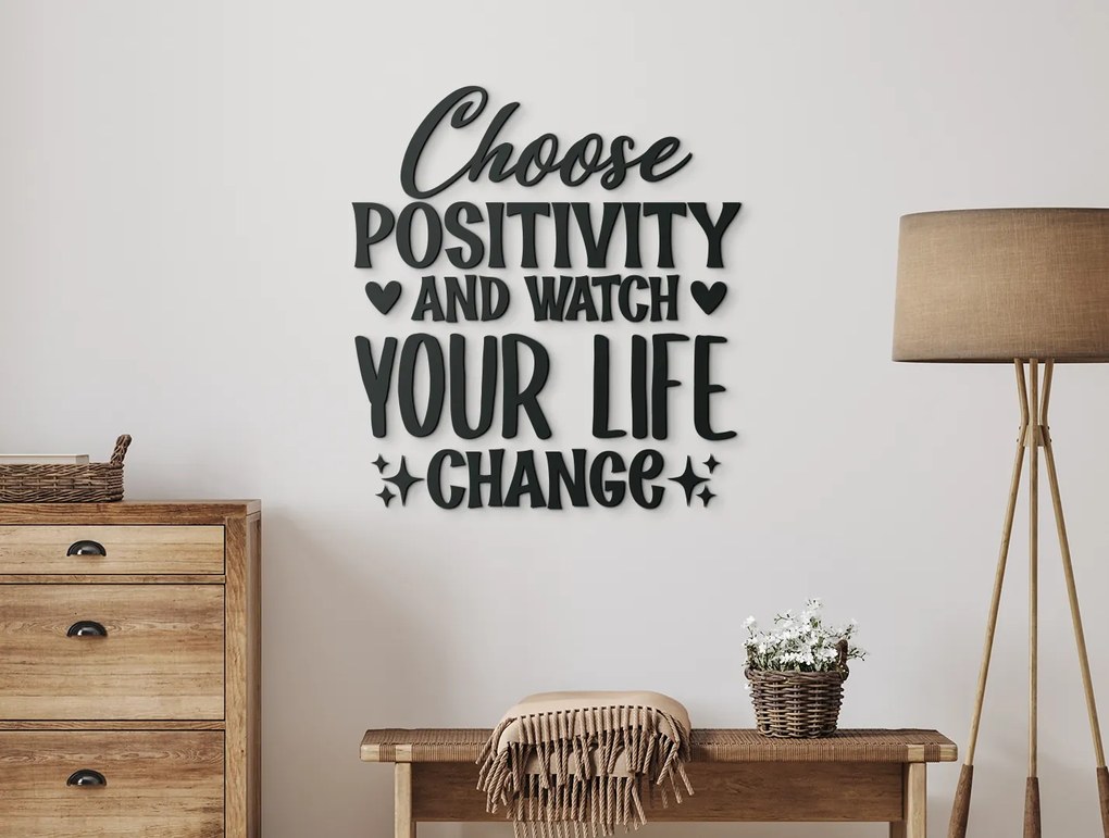 drevko Drevený nápis na stenu Choose positivity Rozmer obrazu: 62,5 x 57,5 cm, Farba dekorácie: Čierna