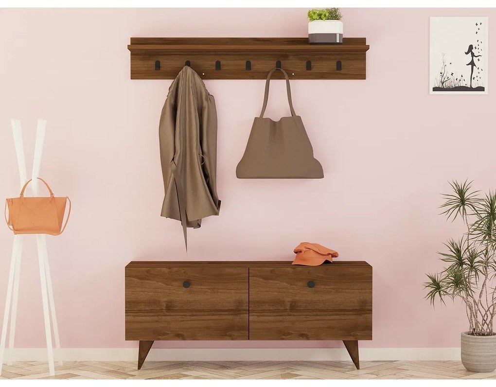 Nástenný vešiak s botníkom Rupa Walnut