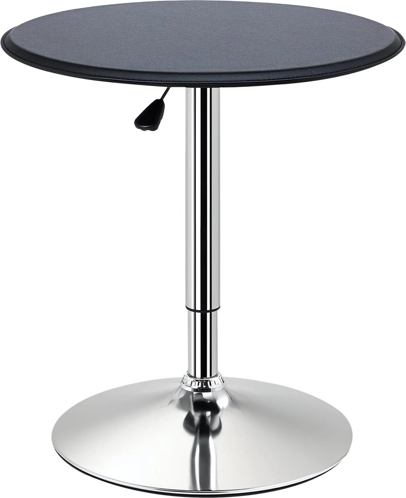 HOMCOM Barový Stôl, Jídelní Stôl, Kuchynský Stôl do Obývačky, Jedálne, Chrómová Oceľ, Koženka, Čierna, Ø63 x 67-93 cm | Aosom