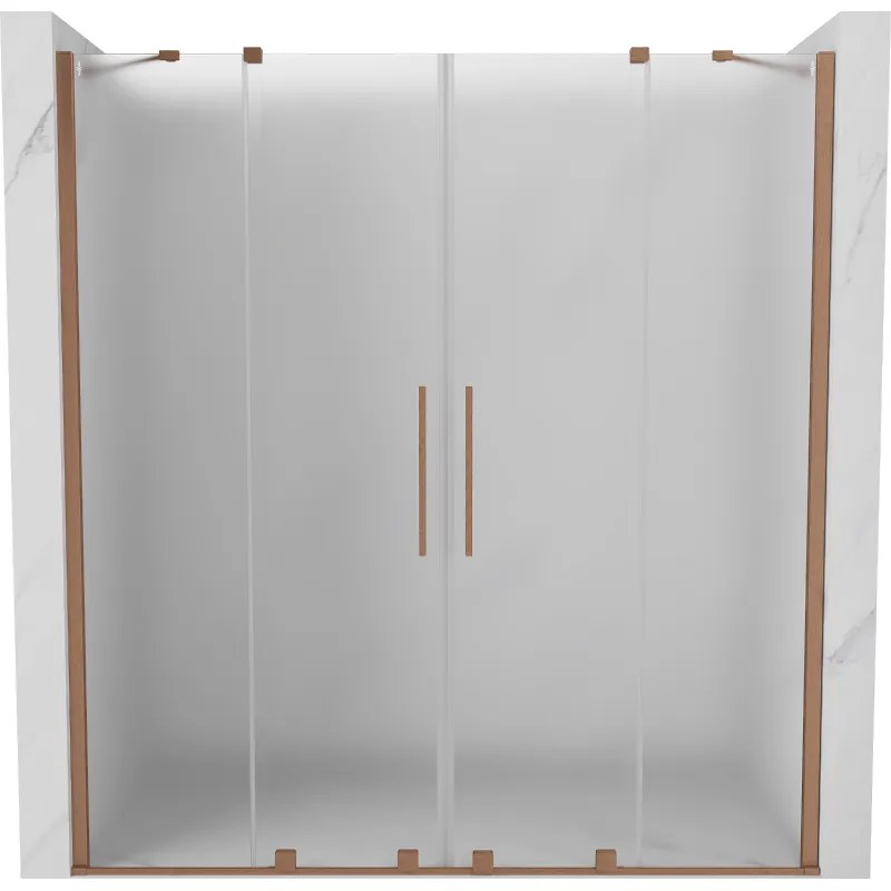Mexen Velar Duo, posuvné sprchové dvere do otvoru 200 cm, 8mm sklo námraza, medená matná, 871-200-000-32-65