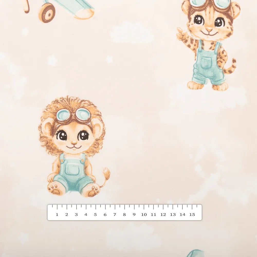 Biante Detská bavlnená obliečka na vankúš Sandra SA-686 Levíčatá s lietadielkami na svetlo béžovom 45 x 45 cm