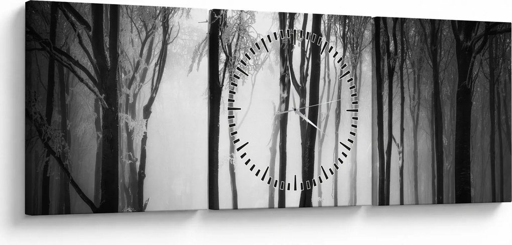 Obraz - Vlk v temnom lese (s hodinami) (90x30 cm)