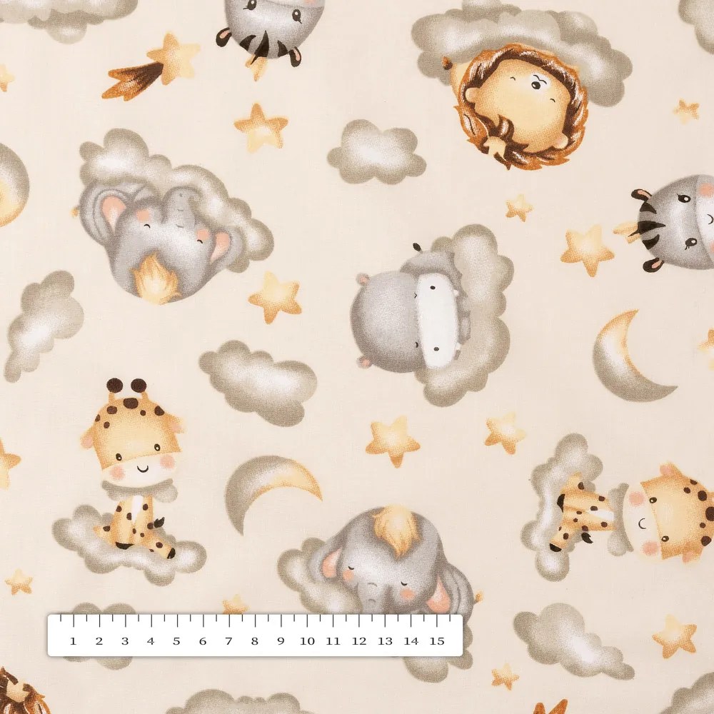 Biante Detský bavlnený štvorcový obrus Sandra SA-534 Africké zvieratká na obláčikoch na sivobéžovom 70x70 cm