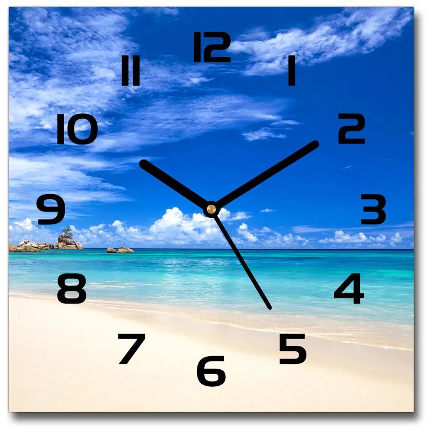 Sklenené hodiny štvorec Tropická pláž pl_zsk_30x30_c-f_72192051