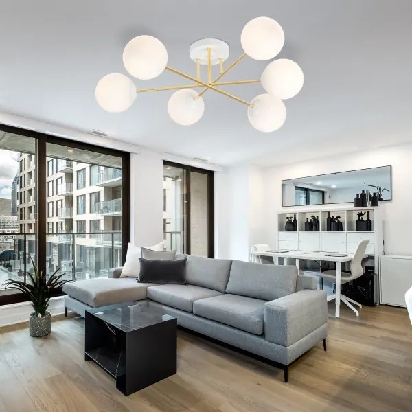 Luster na tyči MAGNUM 6xE14/10W/230V biela/zlatá