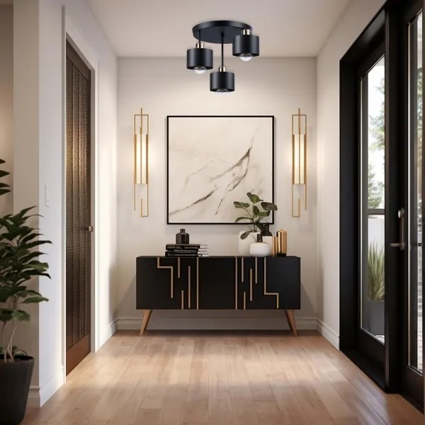 Luster na tyči 3xE27/35W/230V pr. 30 cm čierna/zlatá