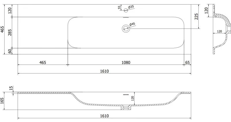 Mexen Vela, umývadlo na zapustenie 161 x 46,5 cm, pravé, biela lesklá, 25231600P