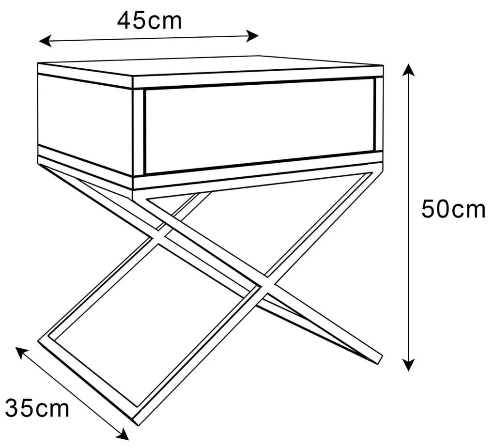 NOČNÝ STOLÍK EDWARD X BIELY + POCHRÓMOVANÝ OCEĽOVÝ PODSTAVEC