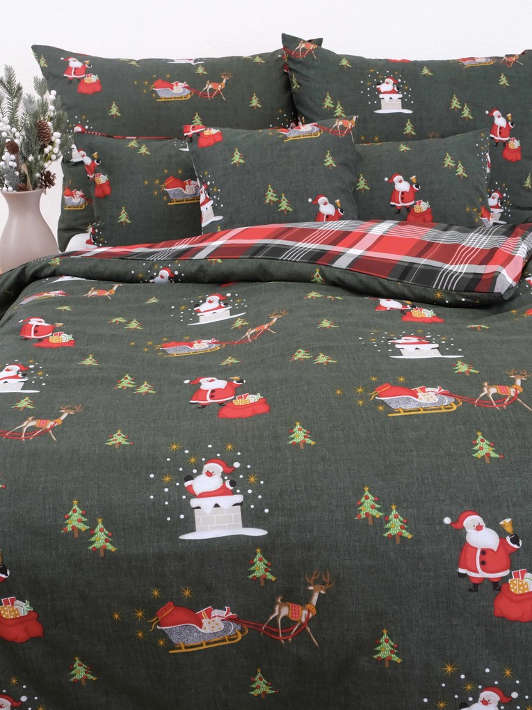 Vianočné francúzske bavlnené obliečky Renforcé - Polárny sen zelené