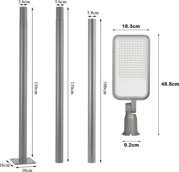 Brilagi-LED vonkajšie svietidlo so stĺpom a káblom 3 m URBANLIGHT LED/100W/230V sivé IP65