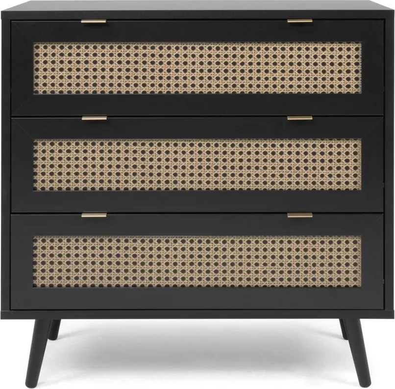 Zásuvková komoda Vienna, čierna/výplet