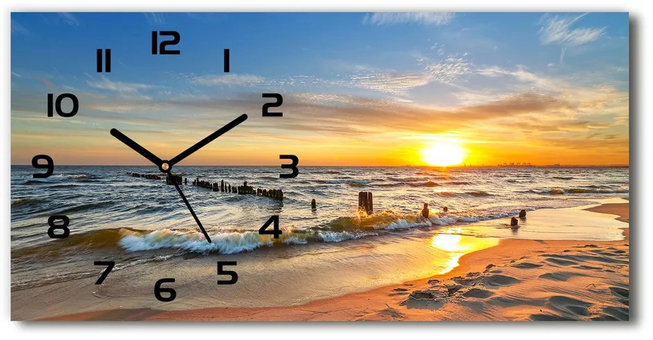 Vodorovné Sklenené hodiny na stenu Západ slnka pláž pl_zsp_60x30_f_67409658