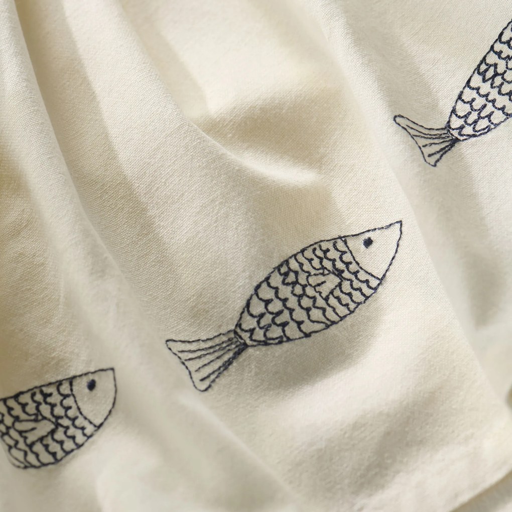 Ib Laursen Bavlnená utierka s výšivkou Atlantis Blue Fish