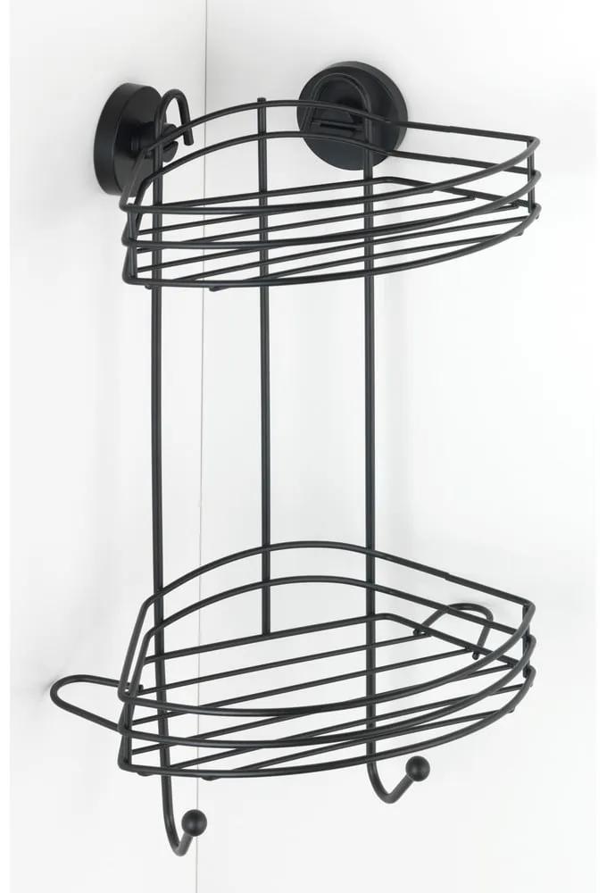 Čierna rohová dvojposchodová polička do kúpeľne Wenko Vacuum-Loc® Pavia, výška 43 cm
