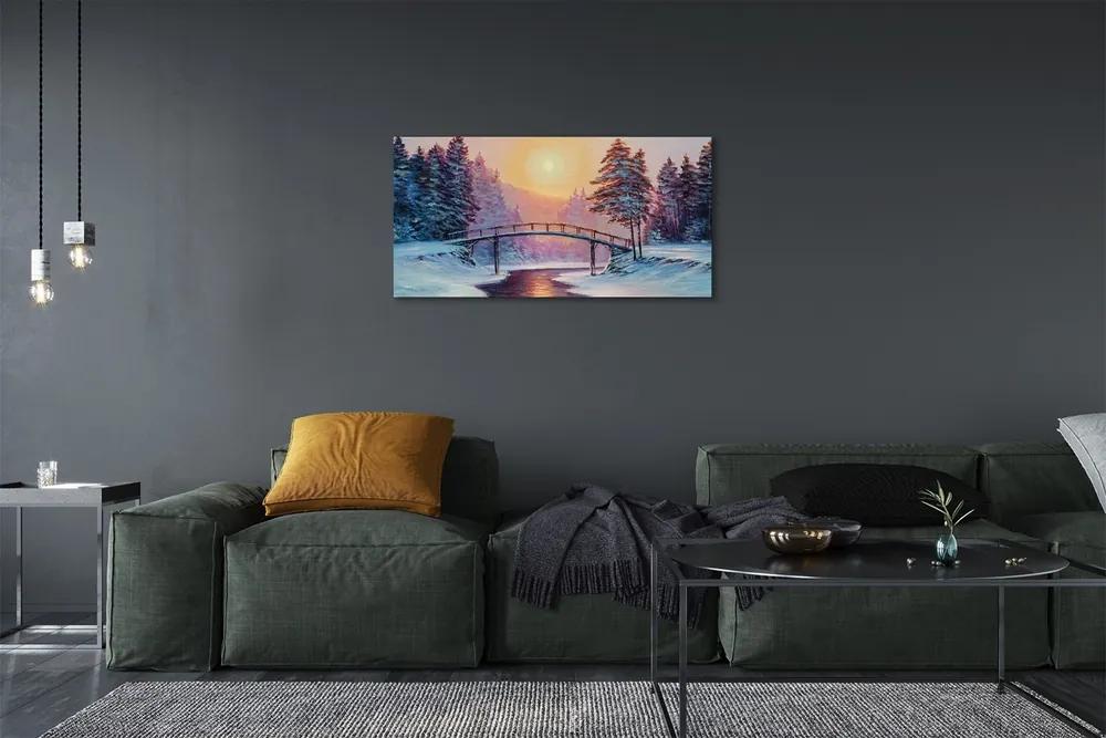 Obraz canvas Zimné stromy sneh na východ 125x50 cm