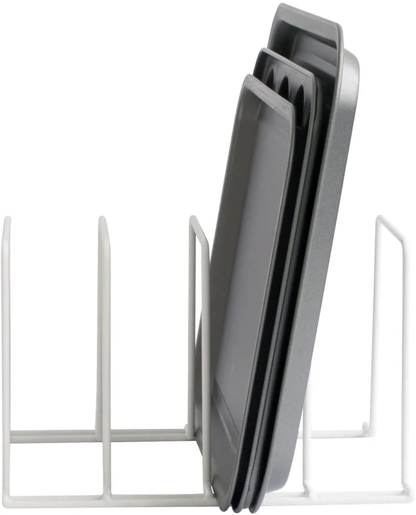 CONFORTIME Držiak, stojan na pokrievky, panvice, dosky, plechy - 4 pozície, biely