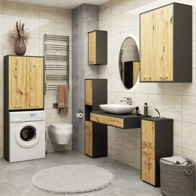 Kúpeľňová skrinka FIN H934 W64 2D 1P grafitová / dub artisan