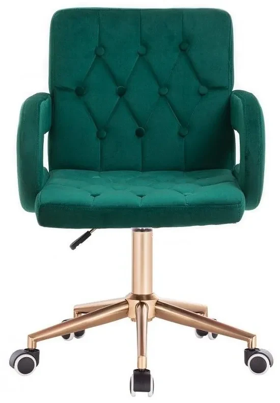 LuxuryForm DESIGN Stolička BOSTON VELUR na zlatej základni s kolieskami - zelená