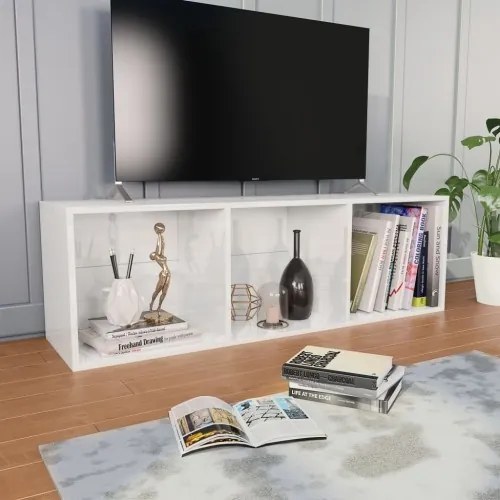 vidaXL Knižnica/TV skrinka, lesklá, biela 36x30x114 cm, drevotrieska-